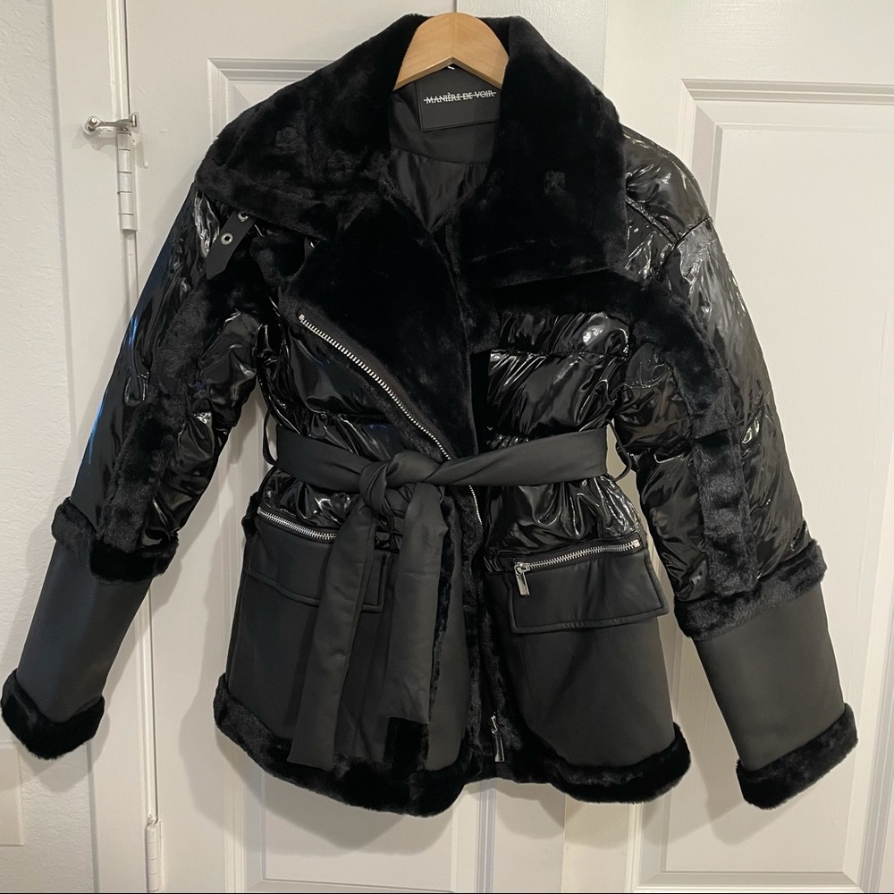 HIGH SHINE & PLUSH PUFFER JACKET - BLACK
